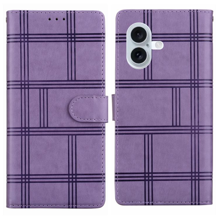 Funda de piel con relieve a cuadros para iPhone 17 (morada)