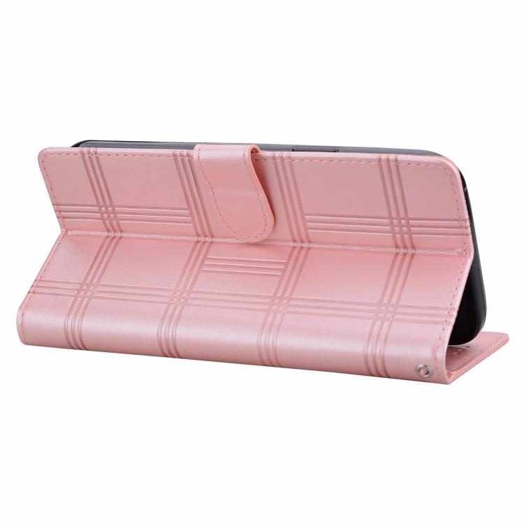 Funda de piel con relieve a cuadros para iPhone 16e (rosa)