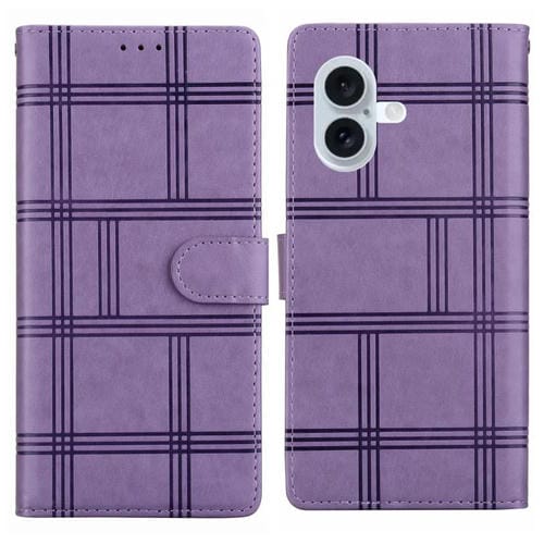 Funda de piel con relieve a cuadros para iPhone 16 Plus (morada)