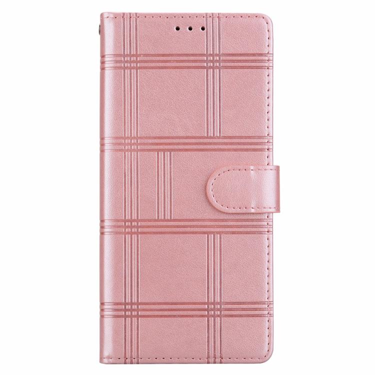 Funda de piel con relieve a cuadros para iPhone 16 Plus (rosa)
