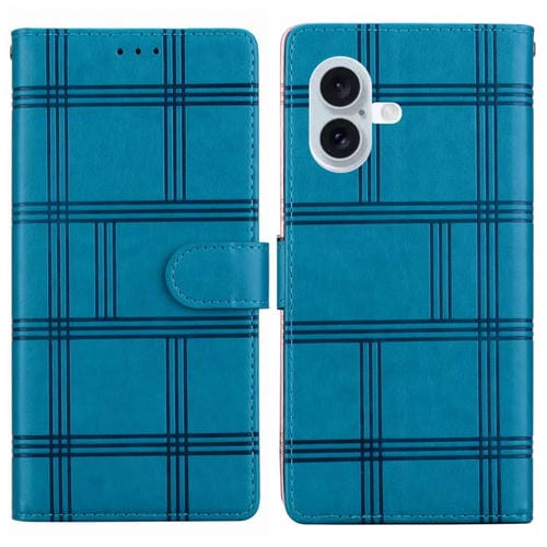 Funda de piel con relieve a cuadros para iPhone 16 (azul)