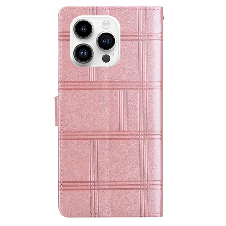 Funda de piel con relieve a cuadros para iPhone 15 Pro Max (rosa)