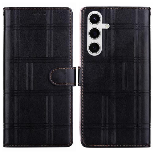 Funda de cuero con relieve a cuadros para Samsung Galaxy S25+ 5G (negra)