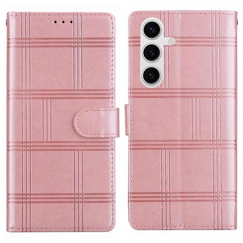 Funda de piel con relieve a cuadros para Samsung Galaxy S24 5G (rosa)