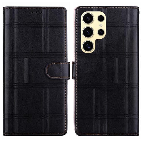 Funda de cuero con relieve a cuadros para Samsung Galaxy S23 Ultra 5G (negra)