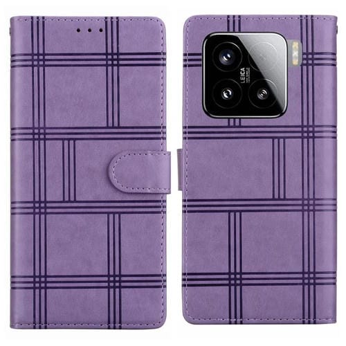 Funda de cuero con relieve a cuadros para Xiaomi 15 (morado)