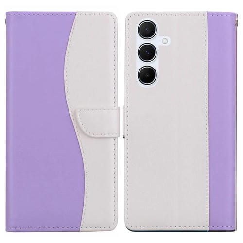 Funda de cuero bicolor con relieve para Samsung Galaxy A35 5G (morado y blanco)