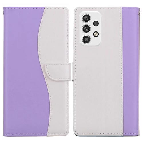 Funda de cuero bicolor con relieve para Samsung Galaxy A13 4G/5G (morado y blanco)