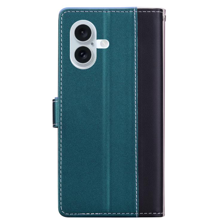 Funda de cuero bicolor con relieve para iPhone 16 Plus (negro y verde)