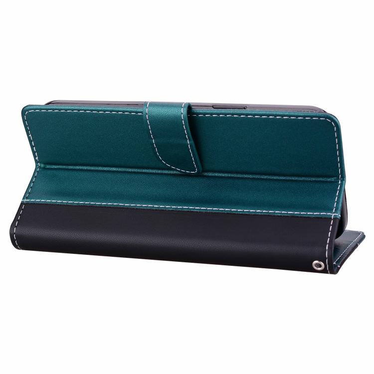 Funda de cuero bicolor con relieve para iPhone 16 Plus (negro y verde)
