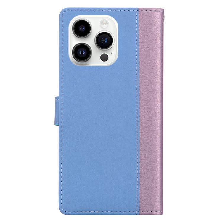 Funda de cuero bicolor con relieve para iPhone 15 Pro Max (rosa y azul)