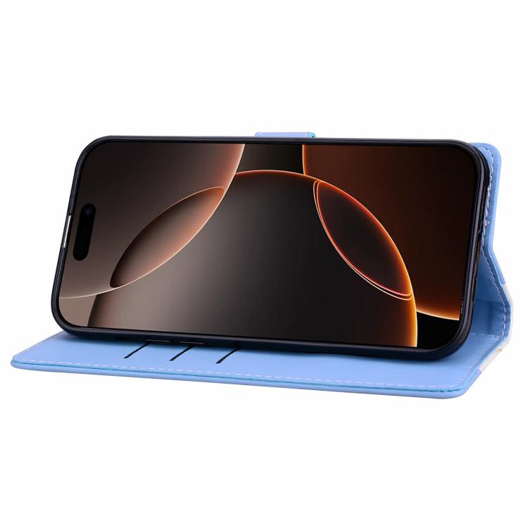 Funda de cuero bicolor con relieve para iPhone 15 Pro Max (blanco y azul)