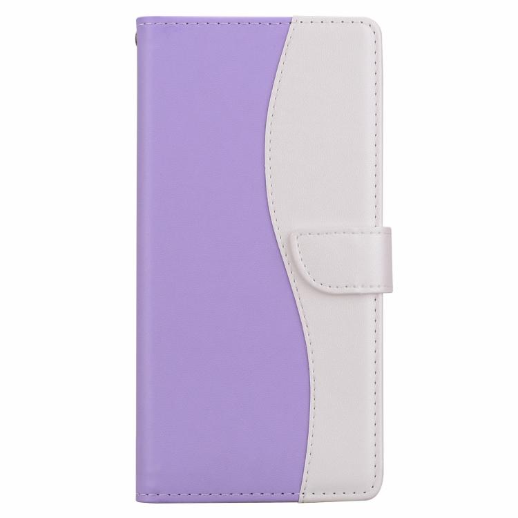 Funda de cuero bicolor con relieve para iPhone 15 Pro Max (morado y blanco)