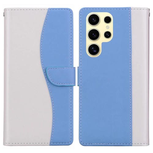 Funda de cuero bicolor con relieve para Samsung Galaxy S22 Ultra 5G (blanco y azul)