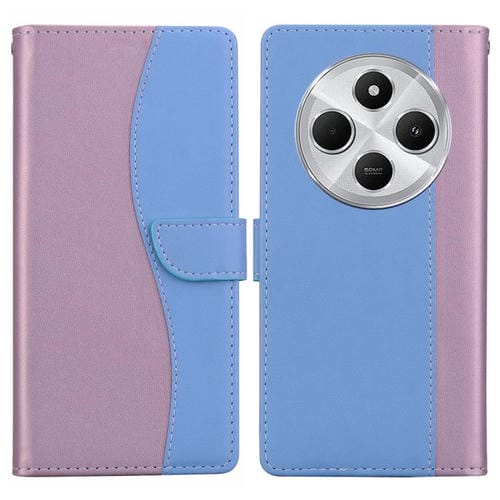 Funda de cuero bicolor con relieve para Redmi 14C 5G (rosa y azul)