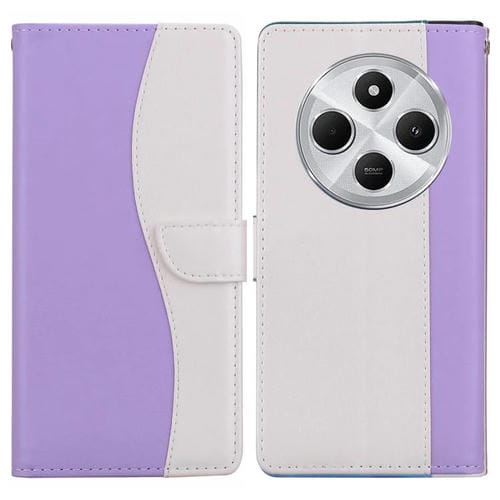 Funda de cuero bicolor con relieve para Redmi 14C 5G (morado y blanco)