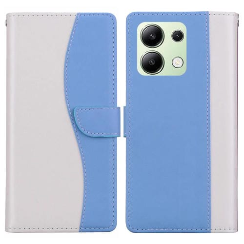 Funda de cuero bicolor con relieve para Redmi Note 13 4G (blanco y azul)