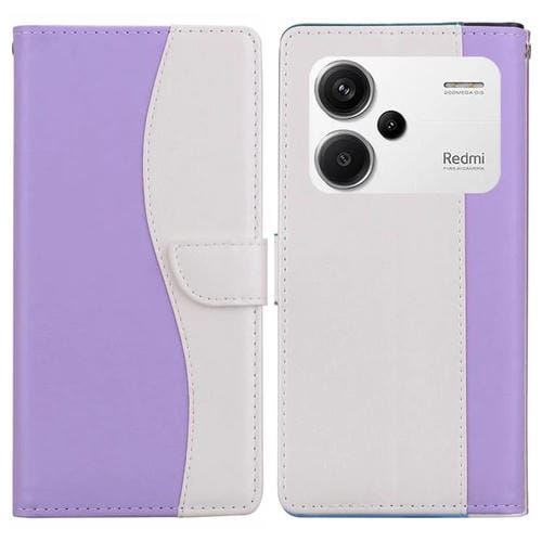 Funda de cuero bicolor con relieve para Redmi Note 13 Pro+ (morado y blanco)