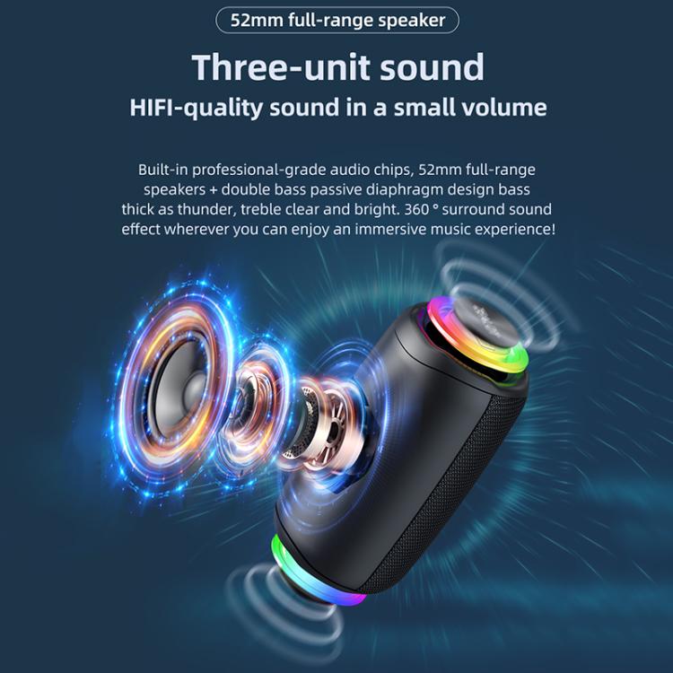 Altavoz Bluetooth portátil Zealot M2 de 8 W con RGB para exteriores. Incluye 2 micrófonos (negro).