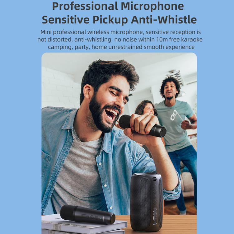 Altavoz Bluetooth portátil Zealot M2 de 8 W con RGB para exteriores. Incluye 2 micrófonos (negro).