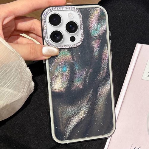 Funda 3 en 1 con diseño de arena movediza y marco de diamante para iPhone 16 Pro Max (negra)