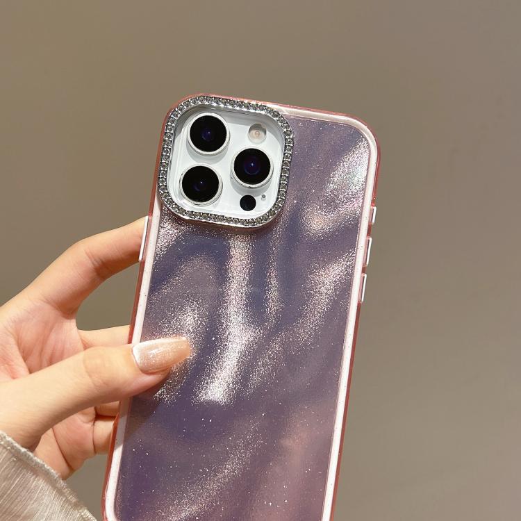 Funda 3 en 1 con diseño de arena movediza y marco de diamante para iPhone 13 Pro (morado)