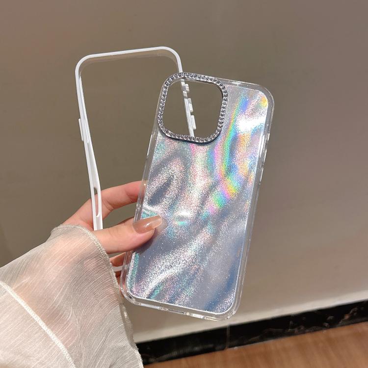 Funda 3 en 1 con diseño de arena movediza y marco de diamante para iPhone 15 Plus (azul)