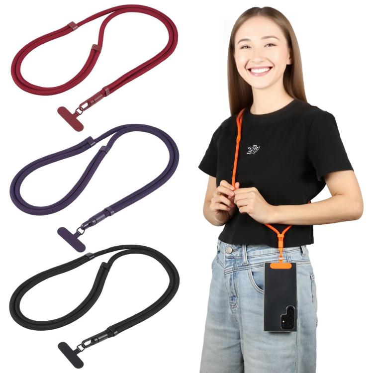 Cordón ajustable minimalista para teléfono móvil, de poliéster de 7 mm, color sólido (rojo vino)