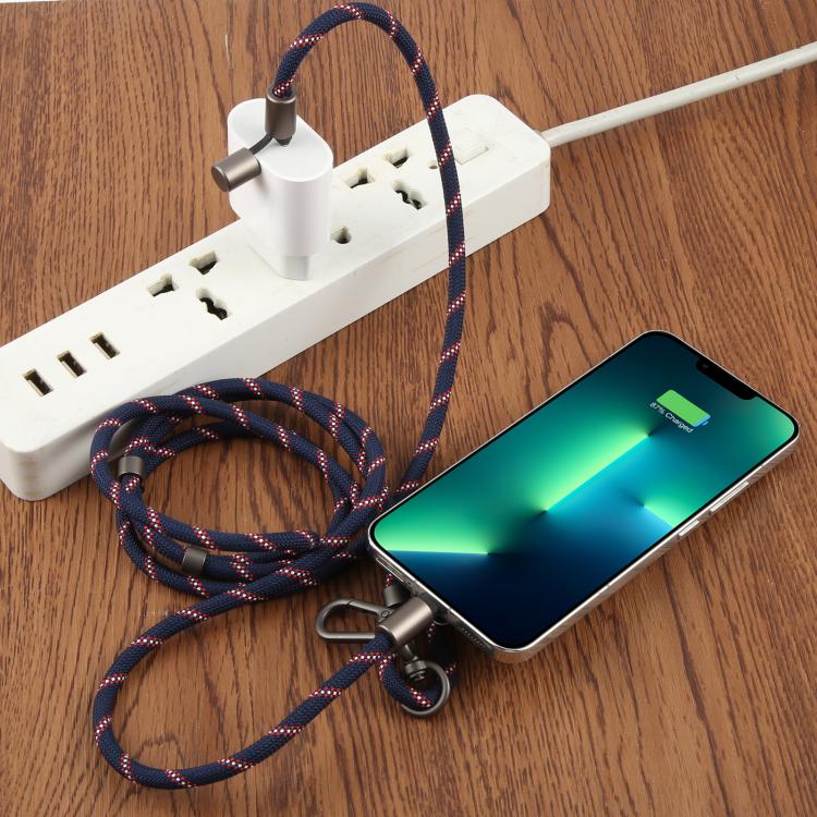 Type-C to 8 Pin Data Charging Cable Crossbody Phone Long Lanyard(Dark Blue)