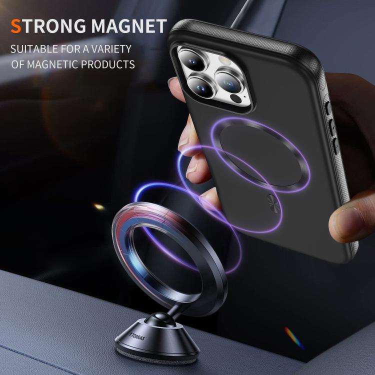Funda híbrida de TPU y PC Magsafe con textura de CD original para iPhone 16 Pro (negra)