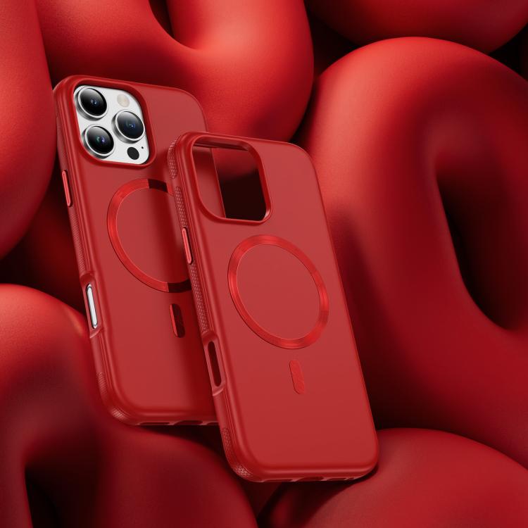 Funda híbrida de TPU y PC Magsafe con textura de CD original para iPhone 16 Pro (roja)