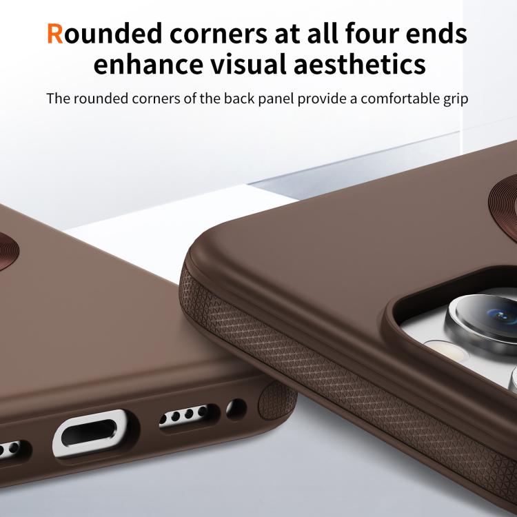 Funda híbrida de TPU y PC Magsafe con textura de CD original para iPhone 16 Pro (café)