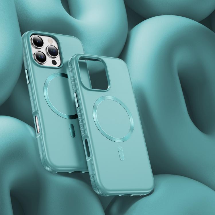 Funda híbrida de TPU y PC Magsafe con textura de CD original para iPhone 16 Pro (azul claro)