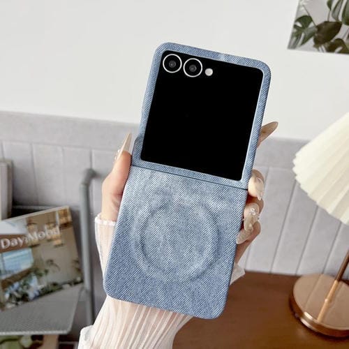 Funda magnética de PC y PU para Samsung Galaxy Z Flip5 5G Denim MagSafe (azul grisáceo)