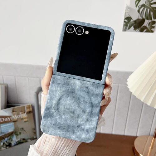 Funda magnética de PC y PU para Samsung Galaxy Z Flip5 5G Denim MagSafe (azul claro)
