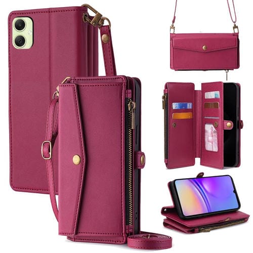 Funda de cuero con cremallera y hebilla lateral para Samsung Galaxy A05 4G (roja)