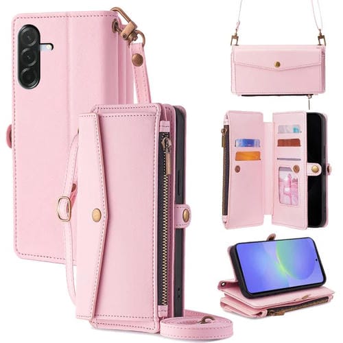 Funda de cuero con cremallera y hebilla lateral para Samsung Galaxy A36 5G (oro rosa)