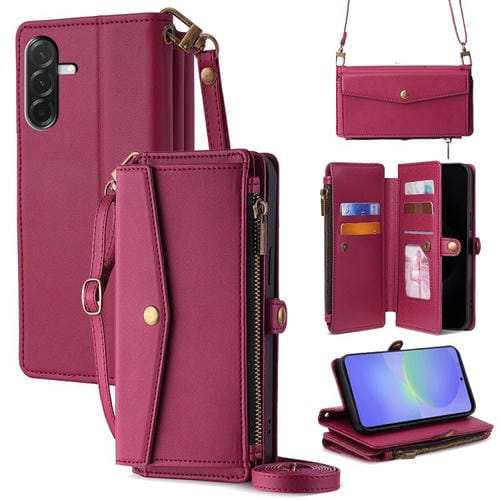 Funda de cuero con cremallera y hebilla lateral para Samsung Galaxy A36 5G (roja)