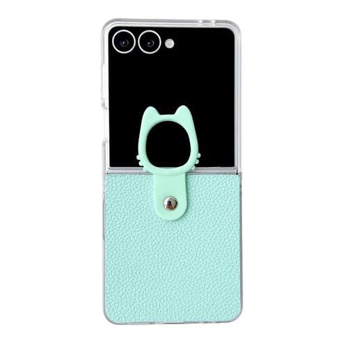 Funda de poliuretano termoplástico (PU) y policarbonato con marco transparente y soporte para anillo para Samsung Galaxy Z Flip6 5G (verde menta)