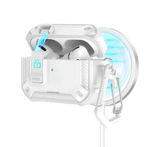 Estuche magnético MagSafe de dos colores para AirPods Pro con soporte y cierre de seguridad (blanco)