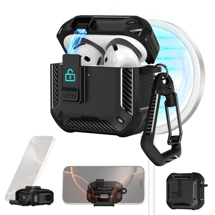 Estuche magnético MagSafe de dos colores para AirPods Pro 2 con soporte y cierre de seguridad (negro y azul claro)
