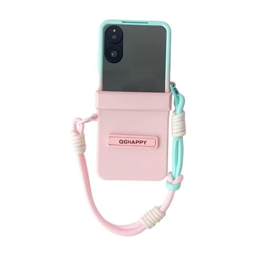 Funda para Xiaomi Mix Flip 2 con hebilla lateral de TPU integrada y pulsera (azul y rosa)