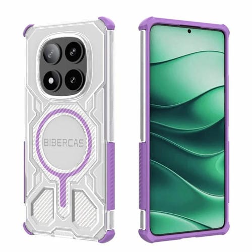 Funda BIBERCAS transparente con diseño de bolsa de aire MagSafe para Redmi Note 14 Pro 5G, a prueba de golpes (morado)