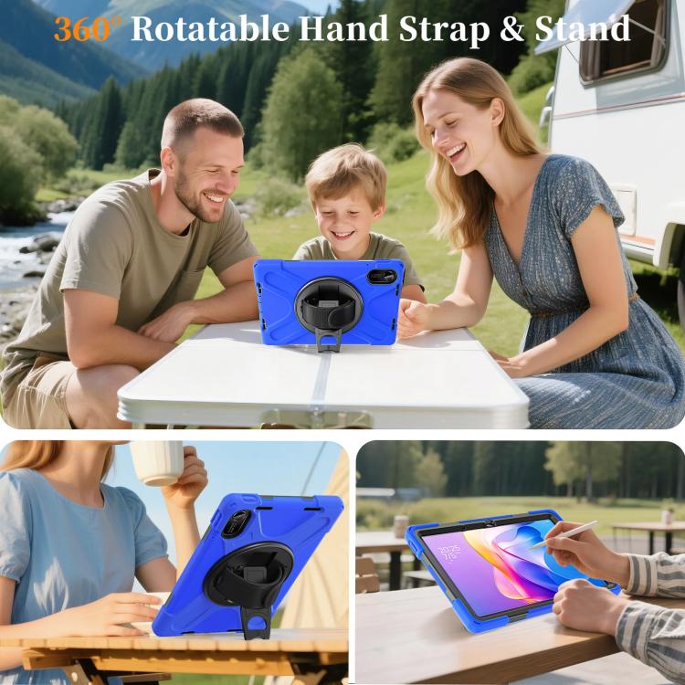 Funda híbrida de silicona con soporte giratorio para tableta Xiaomi Redmi Pad 2 11 2025 y correa para el hombro (azul)