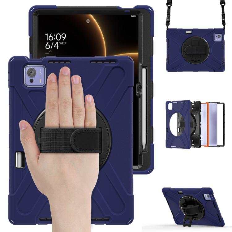 Funda híbrida de silicona para tableta Xiaomi Pad 7 Ultra con soporte giratorio y correa para el hombro (azul marino)
