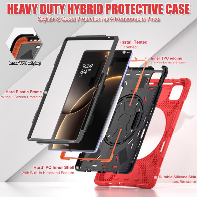 Funda híbrida de silicona con soporte giratorio para tableta Xiaomi Pad 7 Ultra y correa para el hombro (roja)