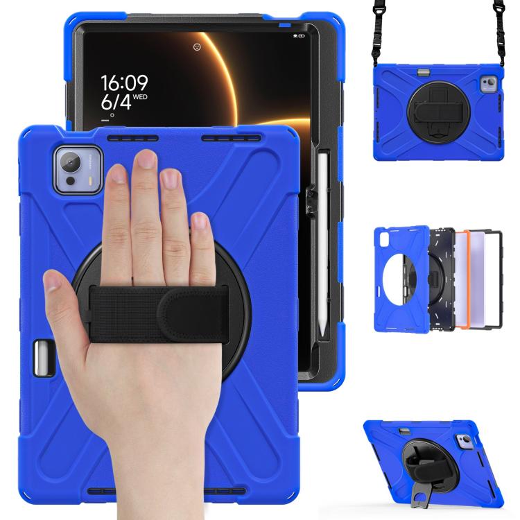 Funda híbrida de silicona con soporte giratorio para tableta Xiaomi Pad 7 Ultra y correa para el hombro (azul)
