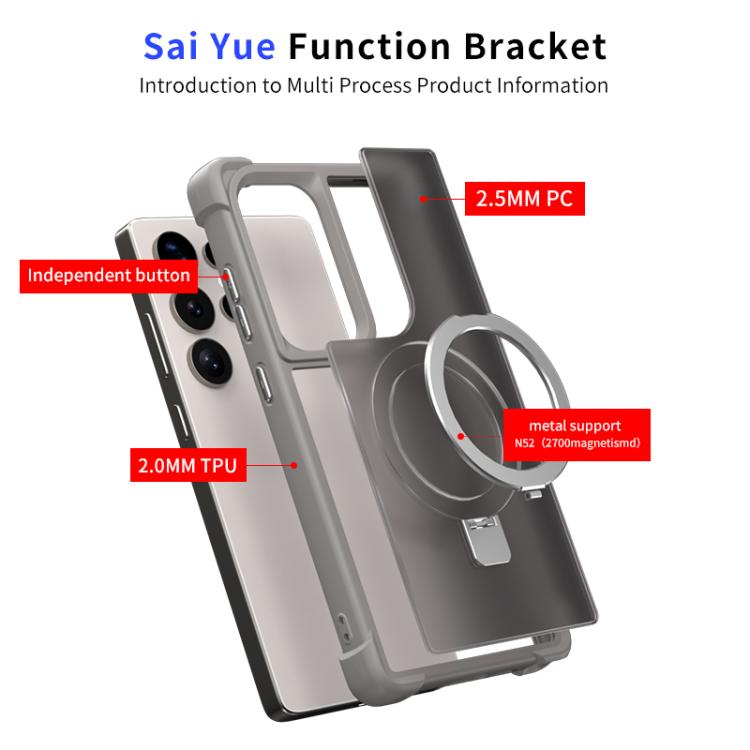 Funda para Samsung Galaxy S24 Ultra 5G con soporte MagSafe de cuatro esquinas a prueba de golpes (gris)