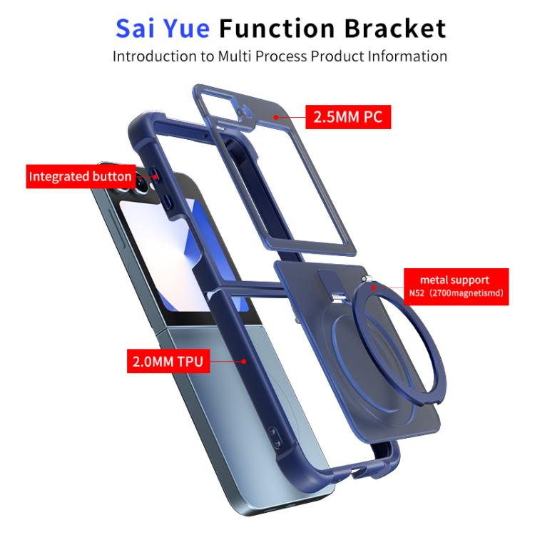 Funda para Samsung Galaxy Z Flip6/5 con soporte MagSafe de cuatro esquinas a prueba de golpes (negra)