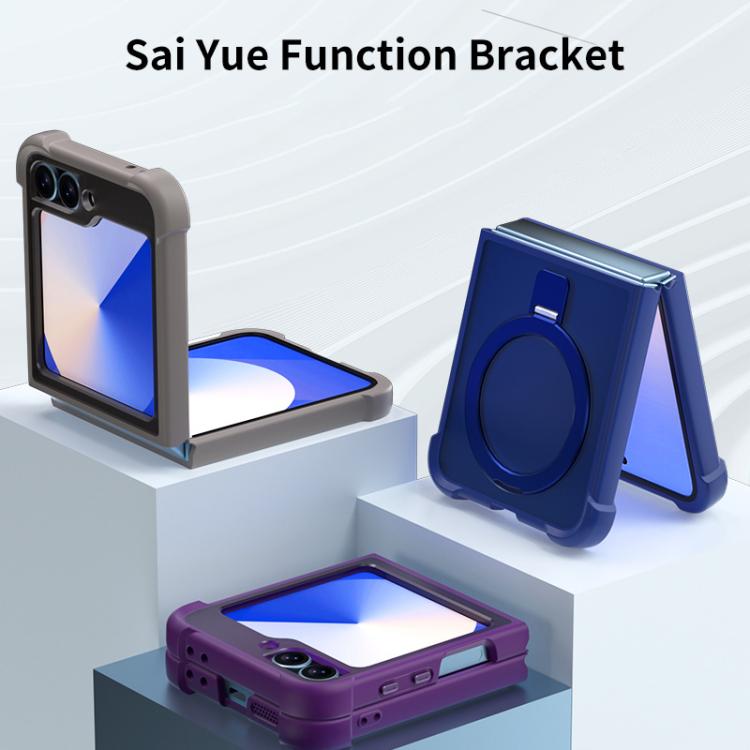 Funda para Samsung Galaxy Z Flip6/5 con soporte MagSafe de cuatro esquinas a prueba de golpes (negra)